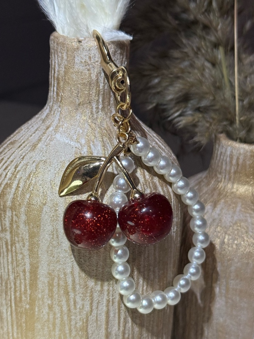 BUNDLE ME! Gold Cherry Pearl Drop Bag Chain Drop - Red & White - Picture 6 of 8